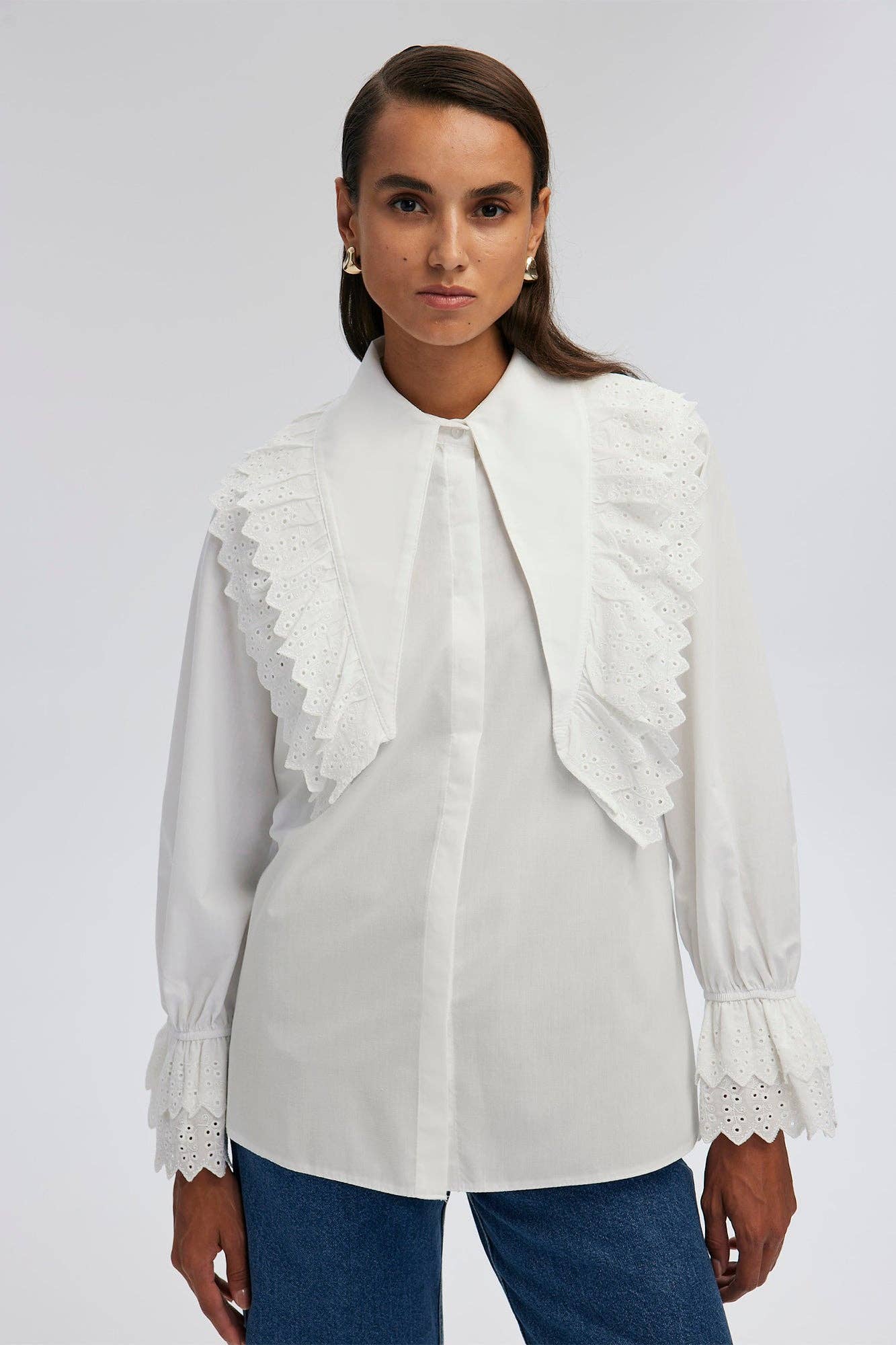 Camicia in popeline con maxi collo in pizzo