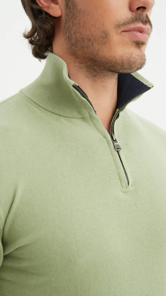 Maglione in cotone con collo camionista verde