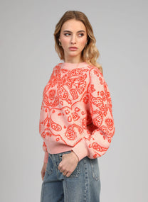 Maglione oversize jacquard bandana color pesca