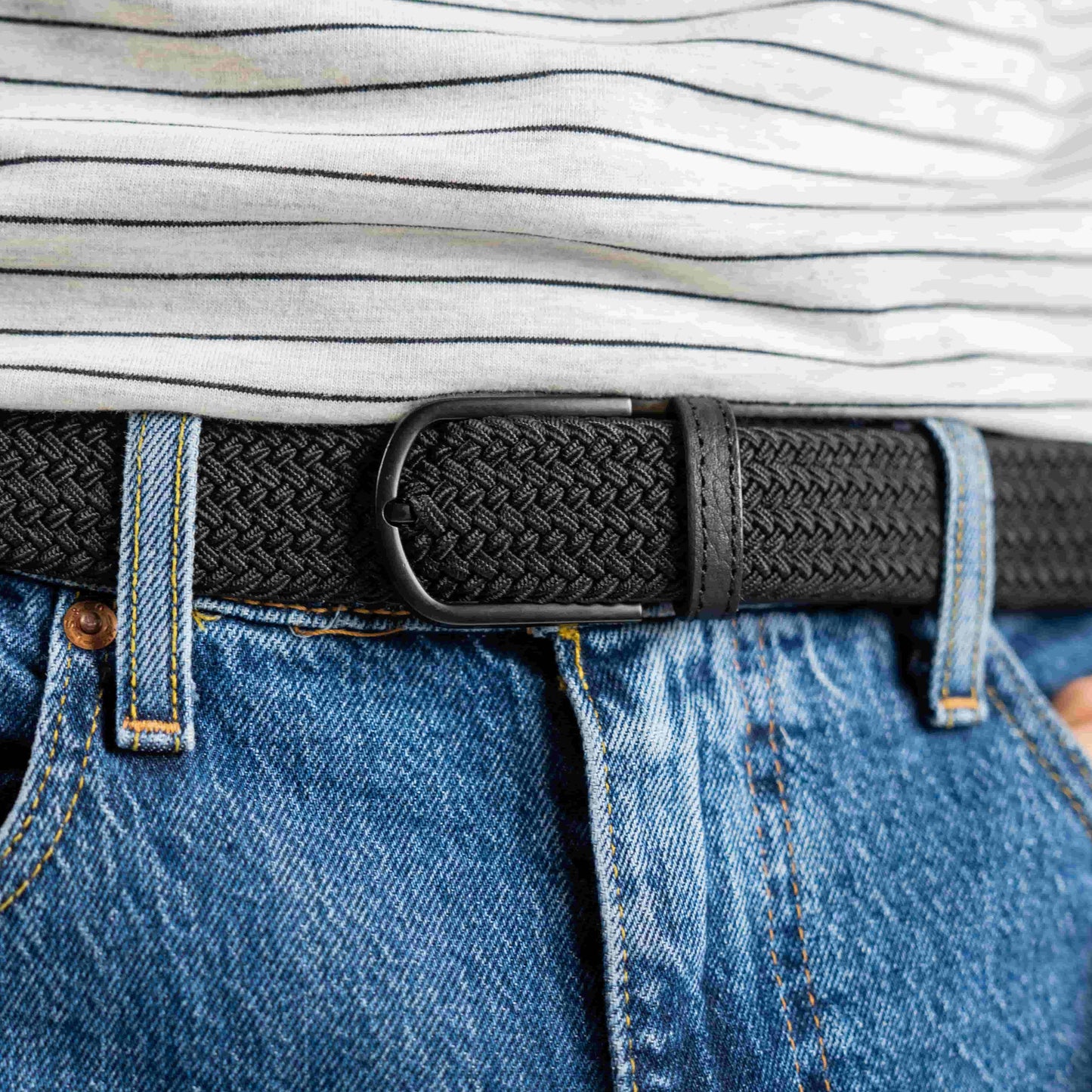 Cintura elastica intrecciata nera regolabile