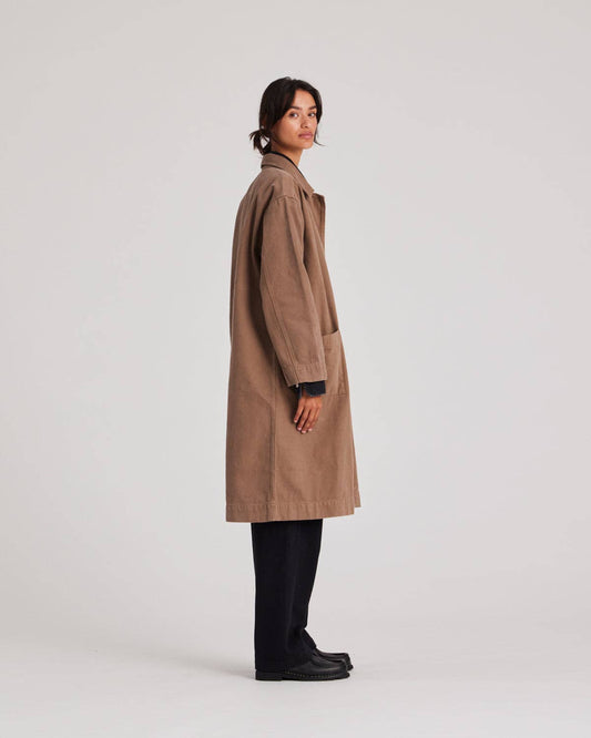 Cappotto lungo Georgina in cotone biologico color Shitake