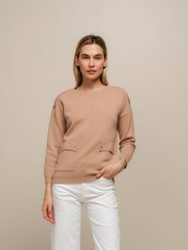 Maglione donna in maglia con tasche applicate