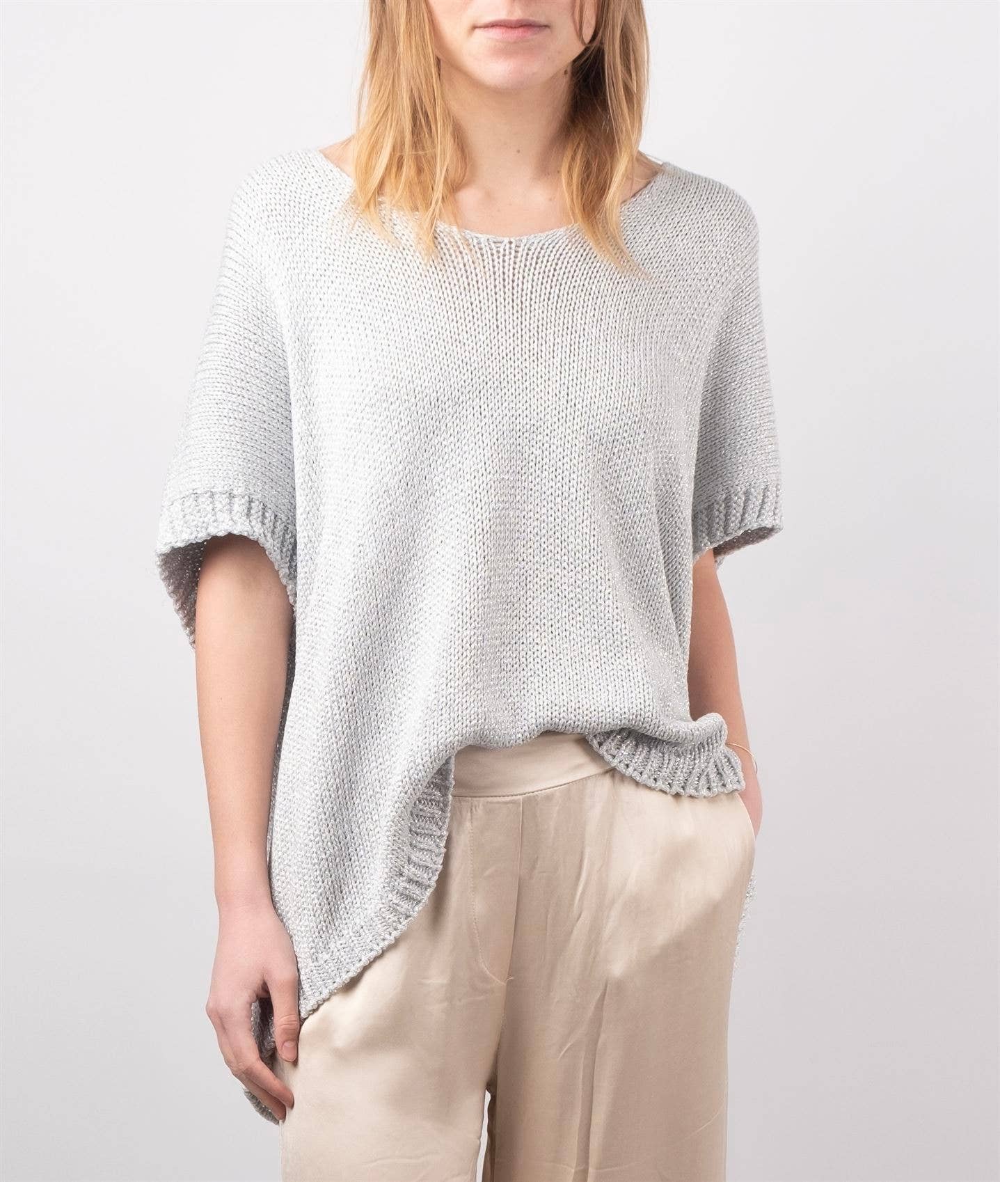Maglione corto in maglia metallizzata con maniche corte