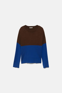 Maglione a maglia bicolore con finiture a coste