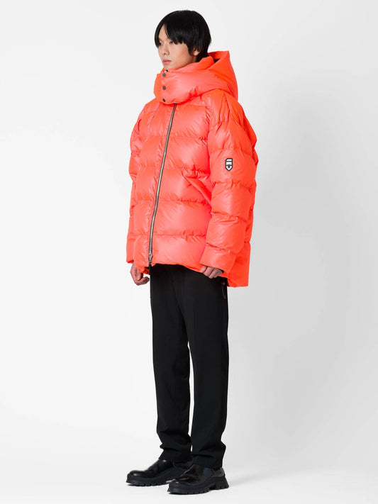 Parka Oversize Arancio Fluo con Cappuccio Rimovibile