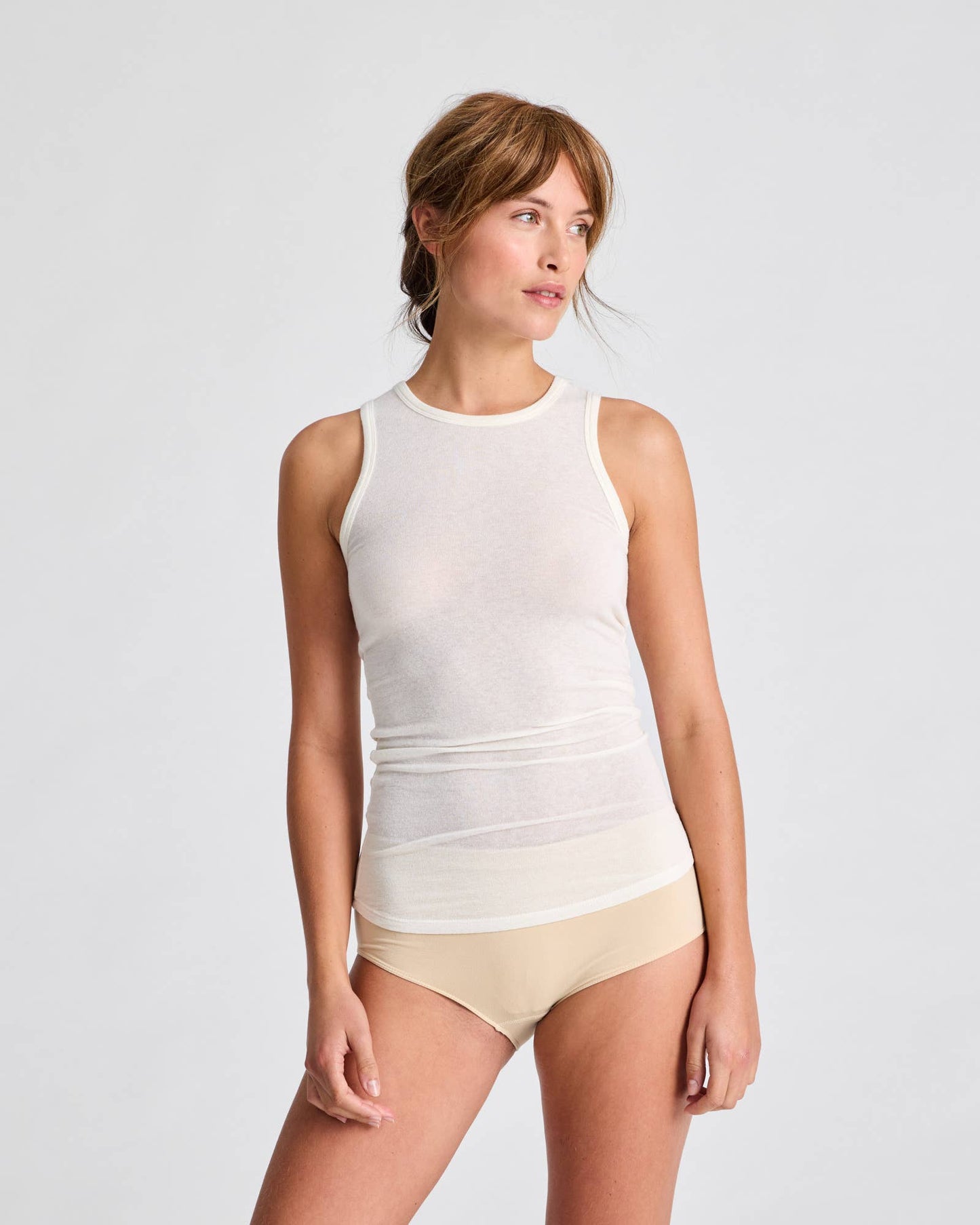 Top smanicato Alberte in lana bianco sporco