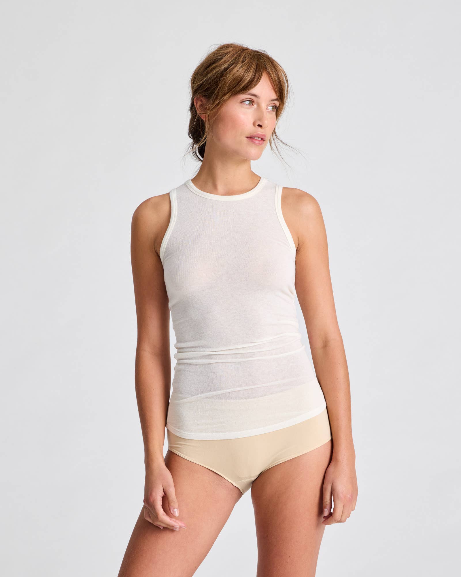 Top smanicato Alberte in lana bianco sporco
