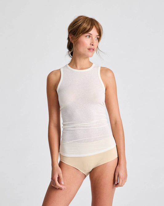 Top smanicato Alberte in lana bianco sporco
