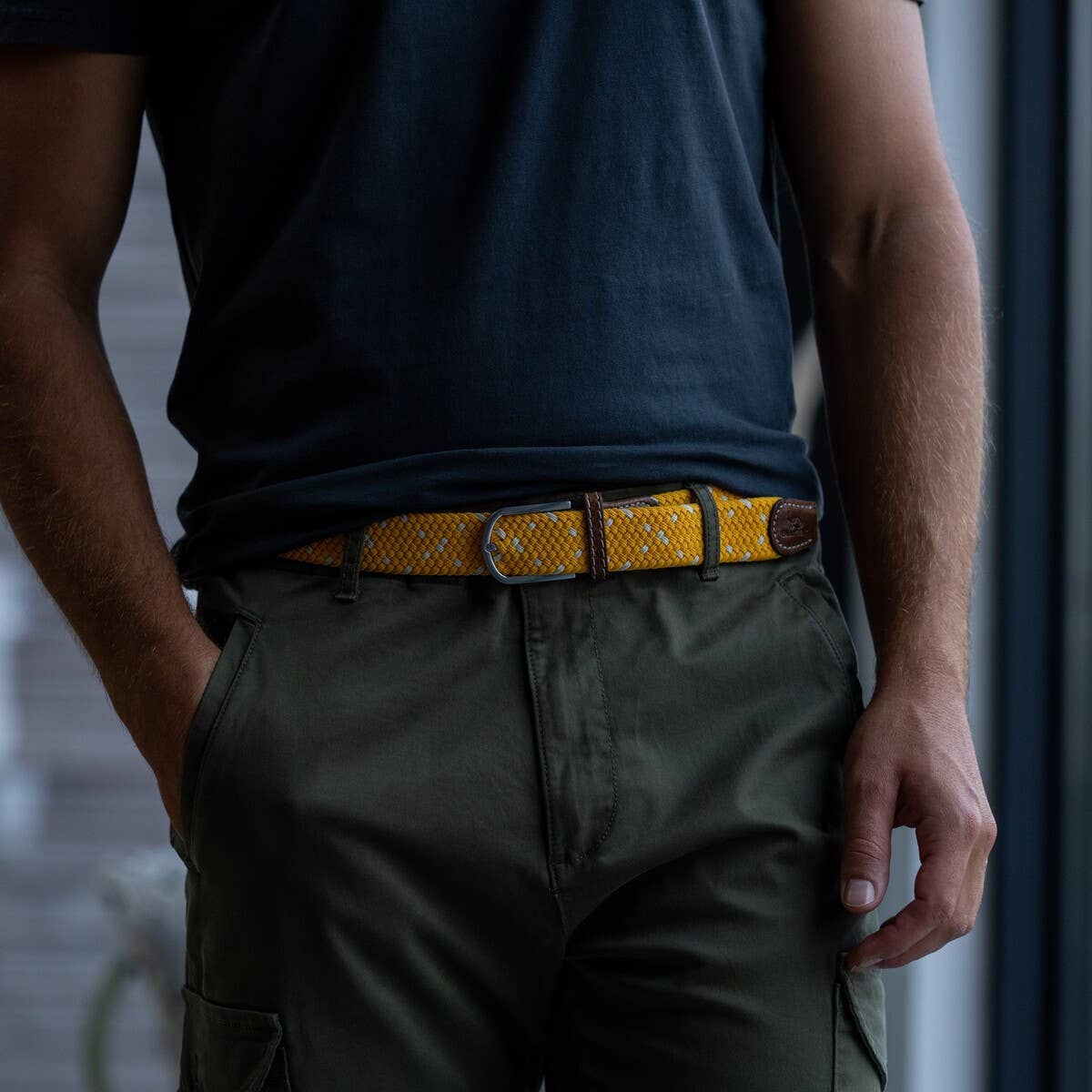 Cintura elastica intrecciata Izamal giallo e bianco