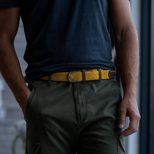 Cintura elastica intrecciata Izamal giallo e bianco
