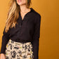 Camicia Rocio nera in cotone con pieghe
