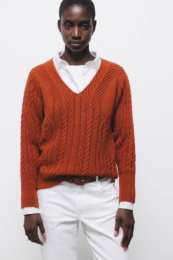 Maglione in maglia strutturata con scollo a V