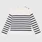 Maglione ecru a righe con bottoni sulla spalla