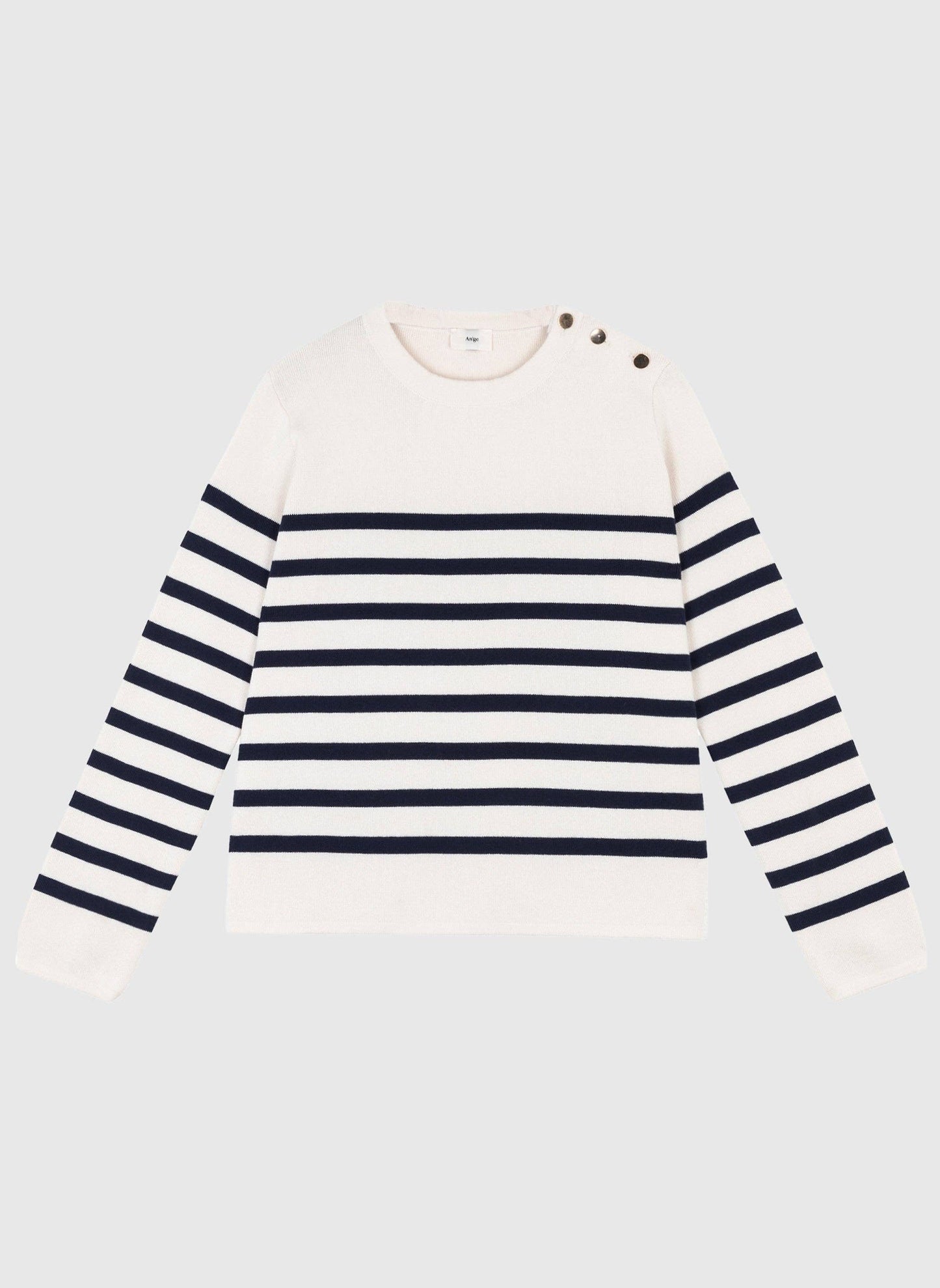Maglione ecru a righe con bottoni sulla spalla