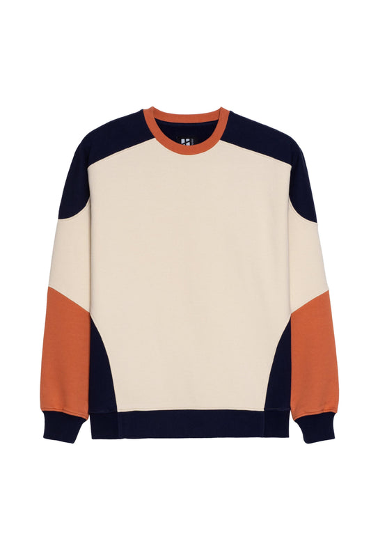 Felpa girocollo in cotone biologico color block