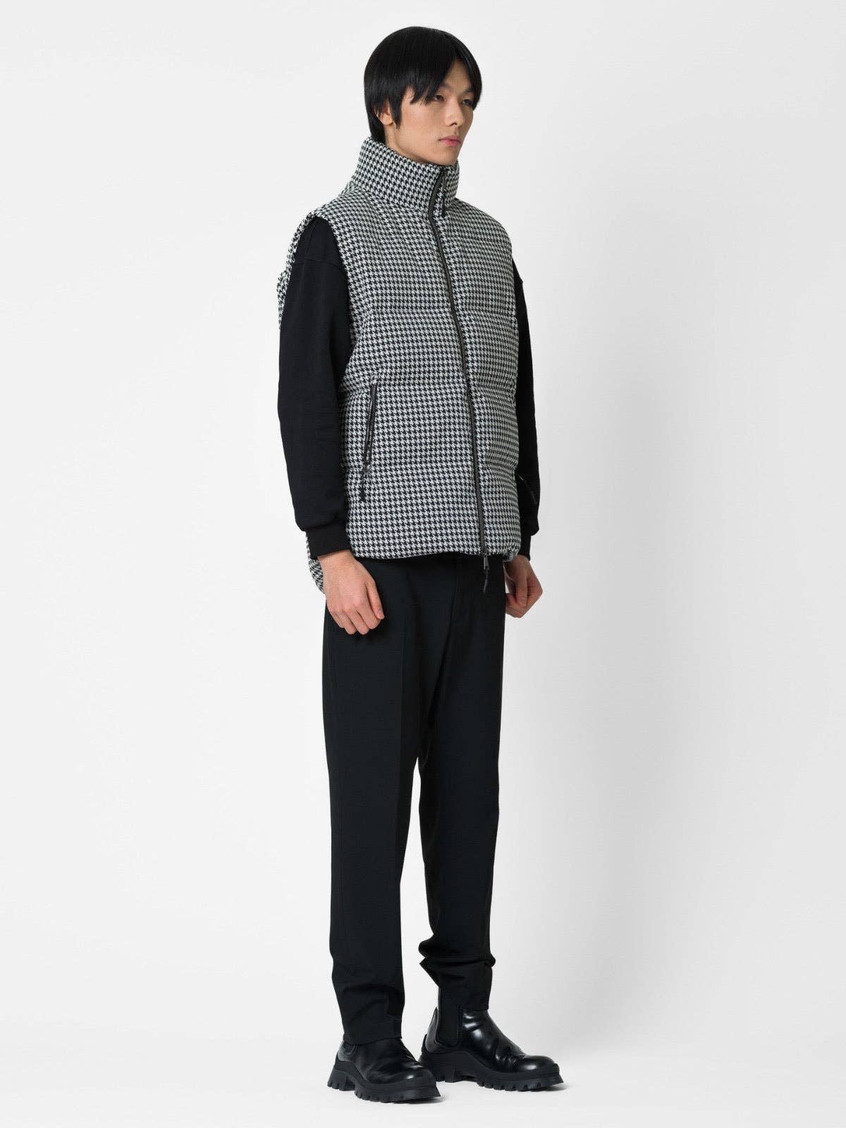 Gilet imbottito pied de poule con cappuccio staccabile