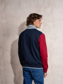 Felpa uomo color block con mezza zip