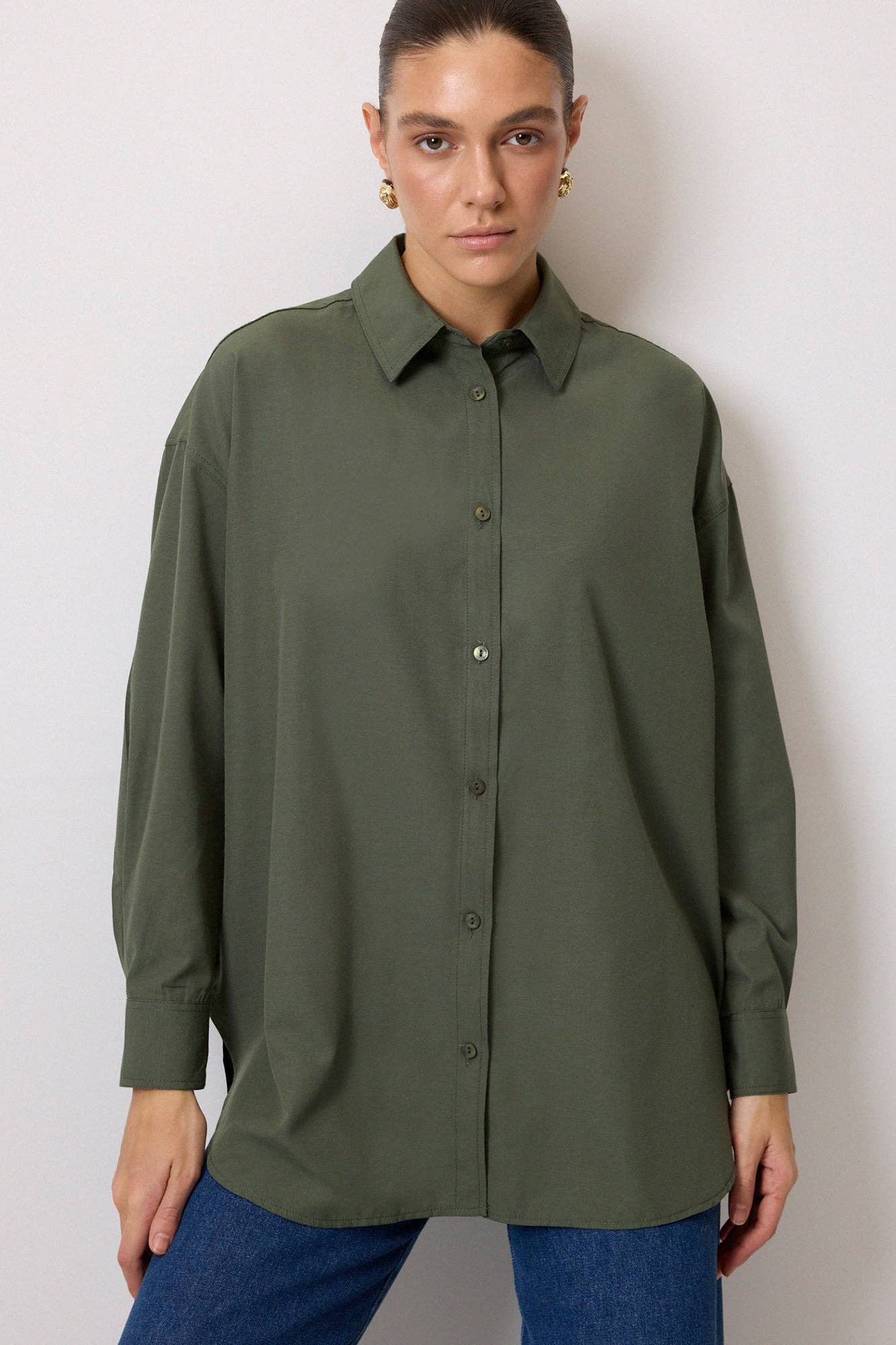 Camicia in popeline oversize color kaki