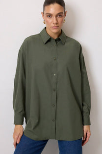 Camicia in popeline oversize color kaki