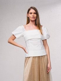 Blusa con scollo quadrato e maniche a sbuffo