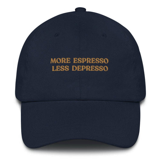 Cappellino Dad Hat in cotone con ricamo “More Espresso Less Depresso”
