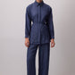 Completo camicia e pantaloni blu navy effetto stropicciato