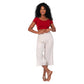Pantaloni estivi cropped in cotone e lino beige