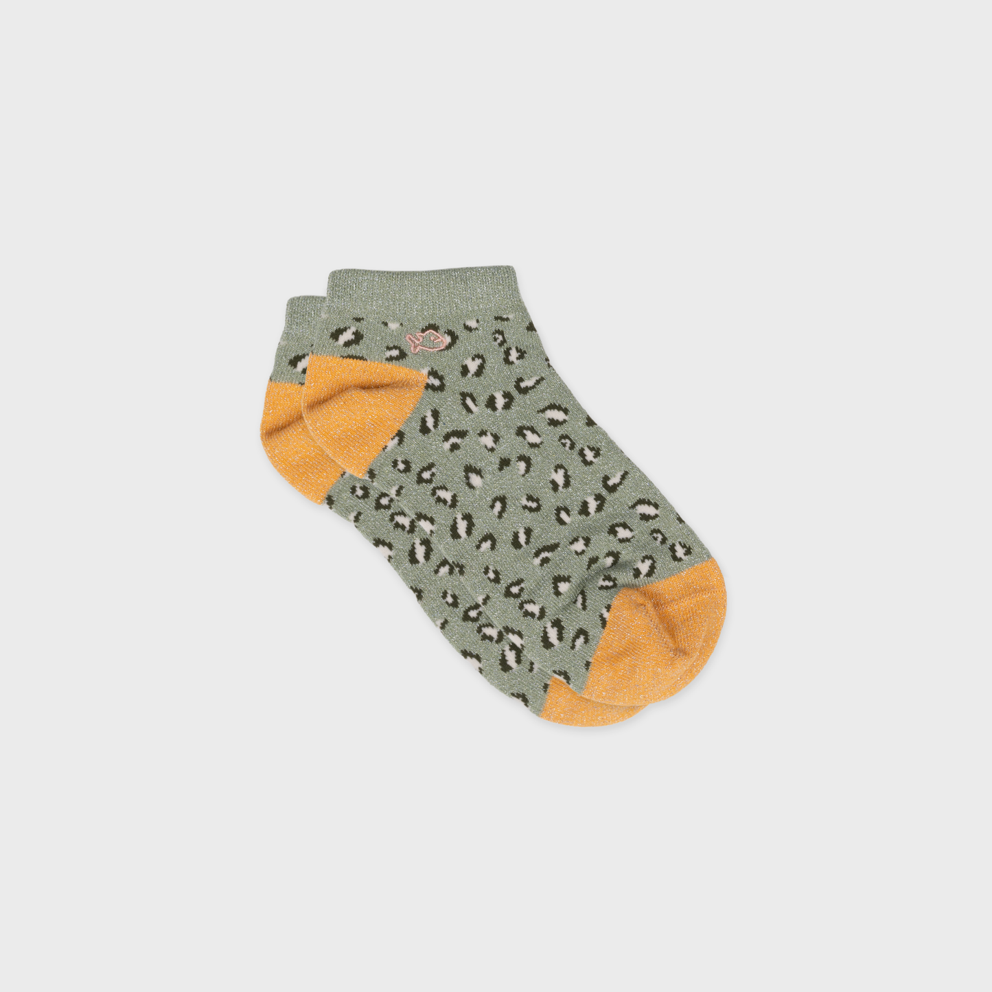 Calzini corti glitter leopardati in cotone pettinato verde chiaro