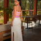 Abito lungo con spalline incrociate e righe multicolor