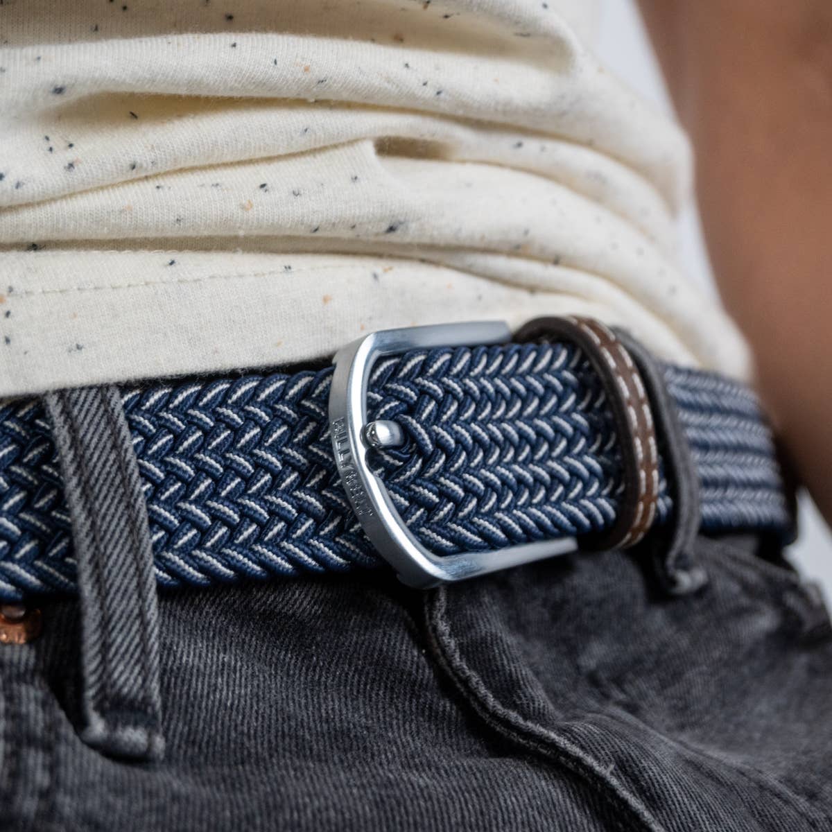 Cintura elastica intrecciata Bogotà blu e bianca