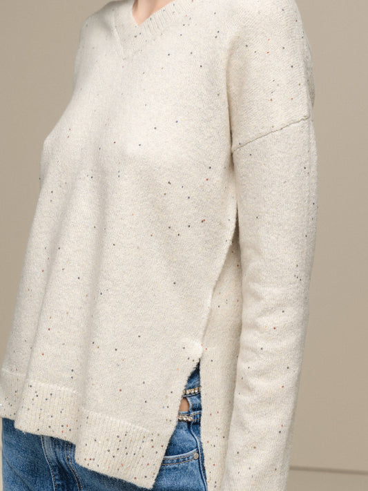 Maglione in maglia con scollo a V e micro paillettes