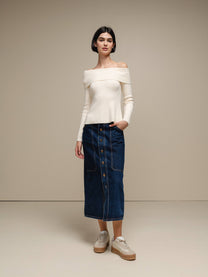 Maglione in maglia off-shoulder a coste