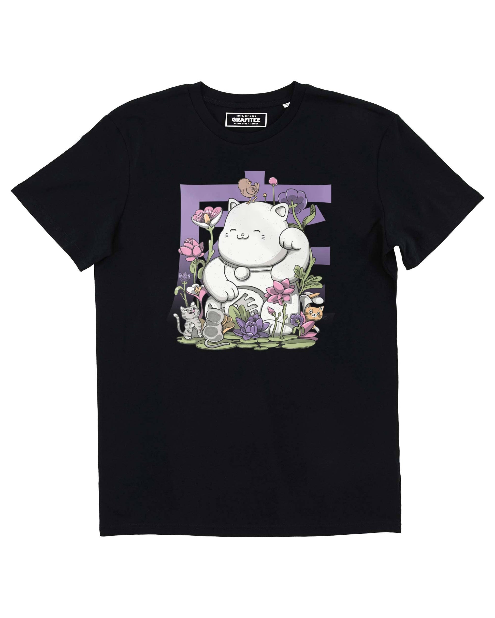 T-shirt Maneki Garden con grafica gatto e fiori