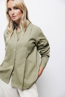 Camicia donna in cotone con pieghe frontali
