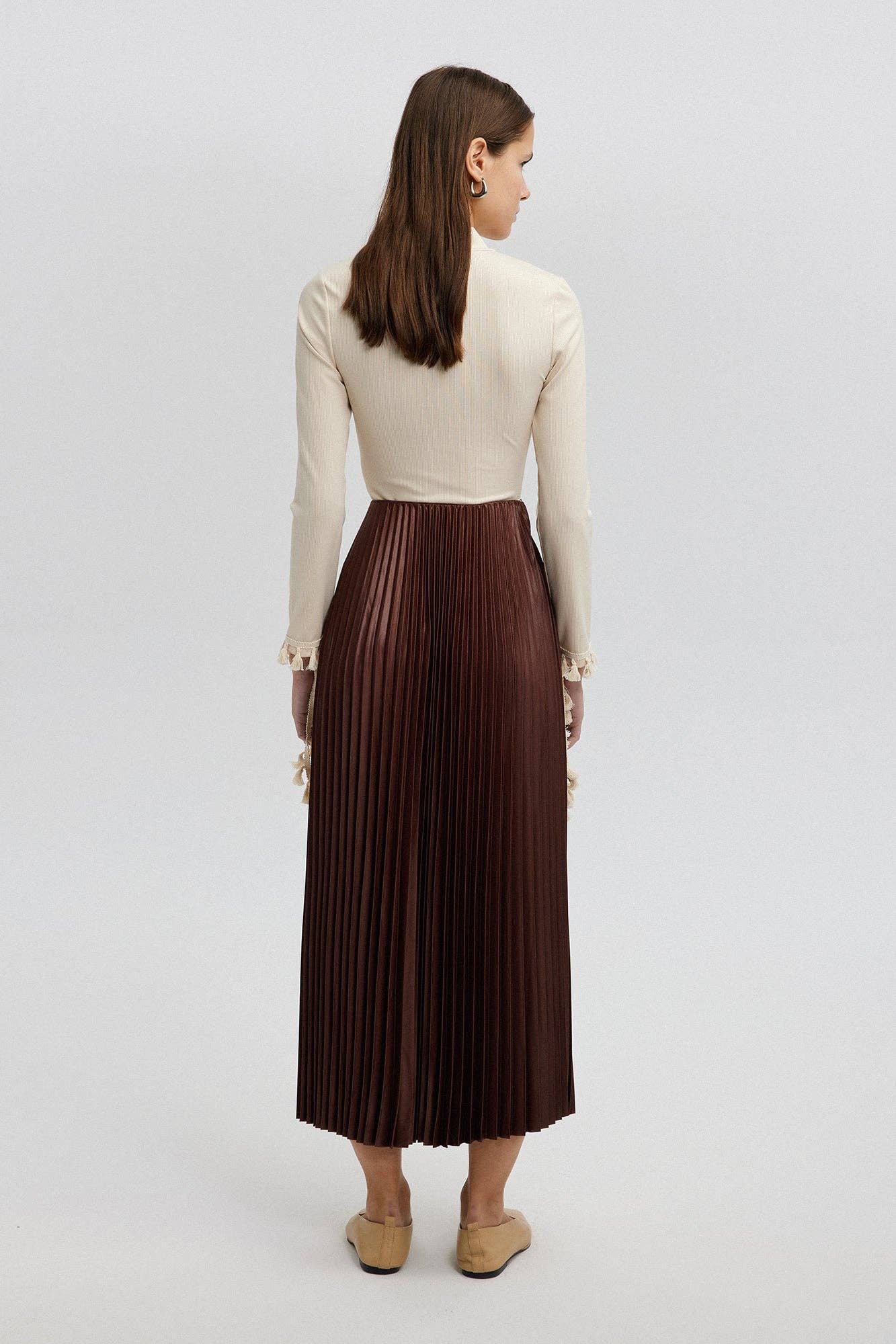 Gonna plisettata midi marrone