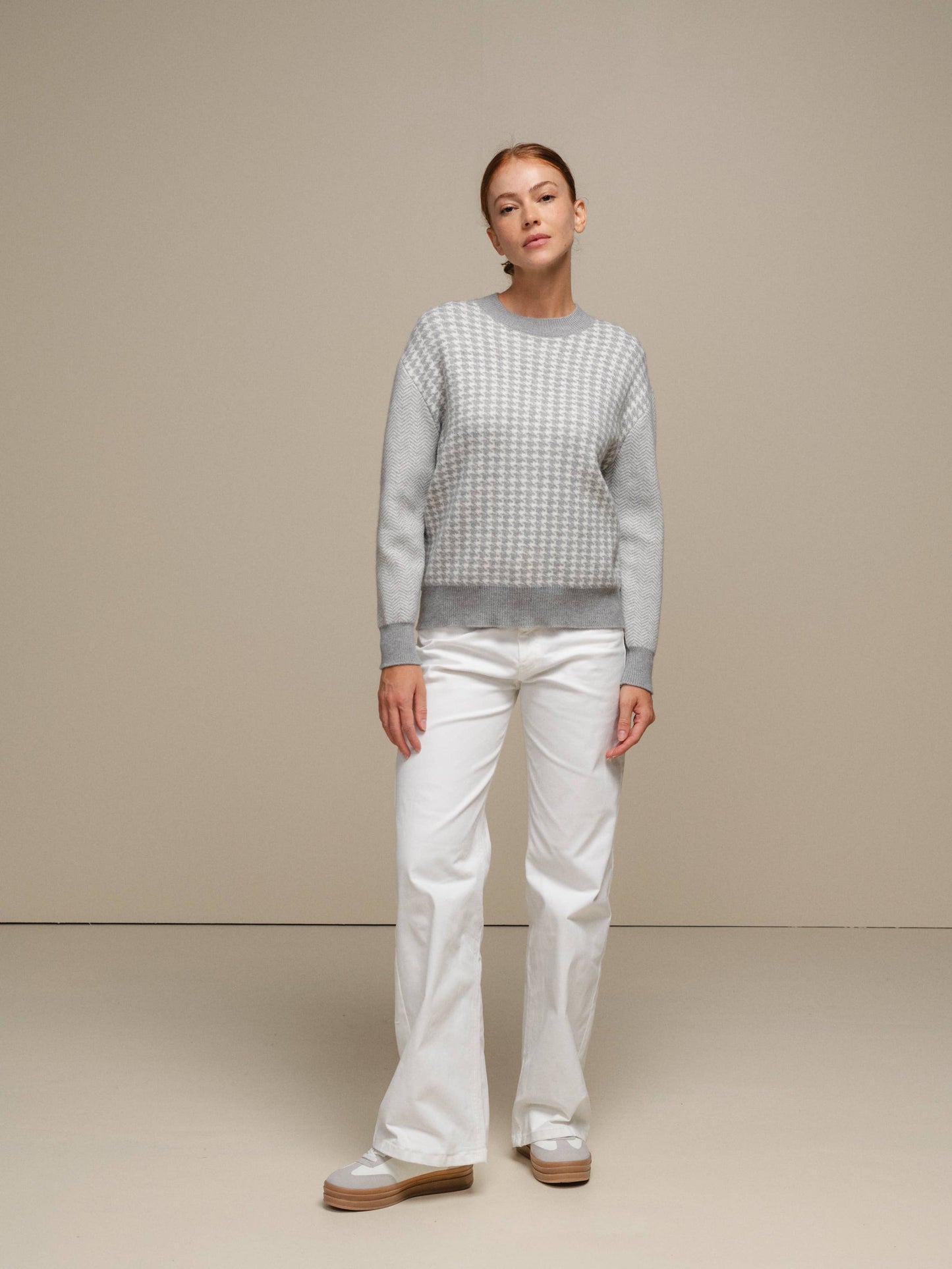 Maglione in maglia pied-de-poule da donna girocollo
