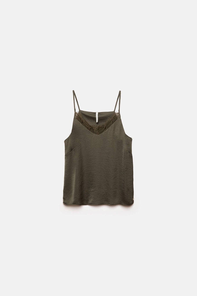 Top lingerie con scollo a V e dettaglio in pizzo