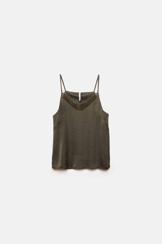 Top lingerie con scollo a V e dettaglio in pizzo
