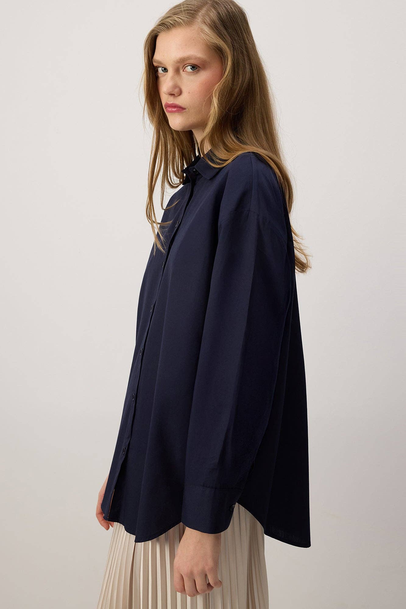 Camicia oversize in cotone blu navy