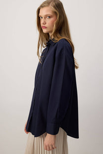 Camicia oversize in cotone blu navy
