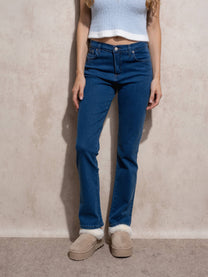 Jeans donna vita alta a gamba dritta in denim stretch