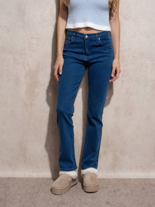 Jeans donna vita alta a gamba dritta in denim stretch