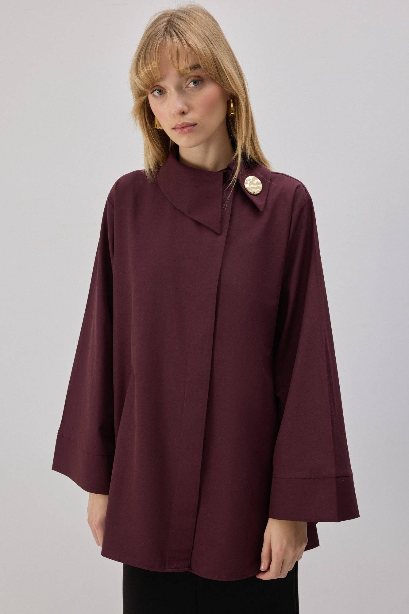 Camicia asimmetrica in popeline bordeaux