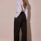 Pantaloni a vita alta in gabardine di cotone con pieghe