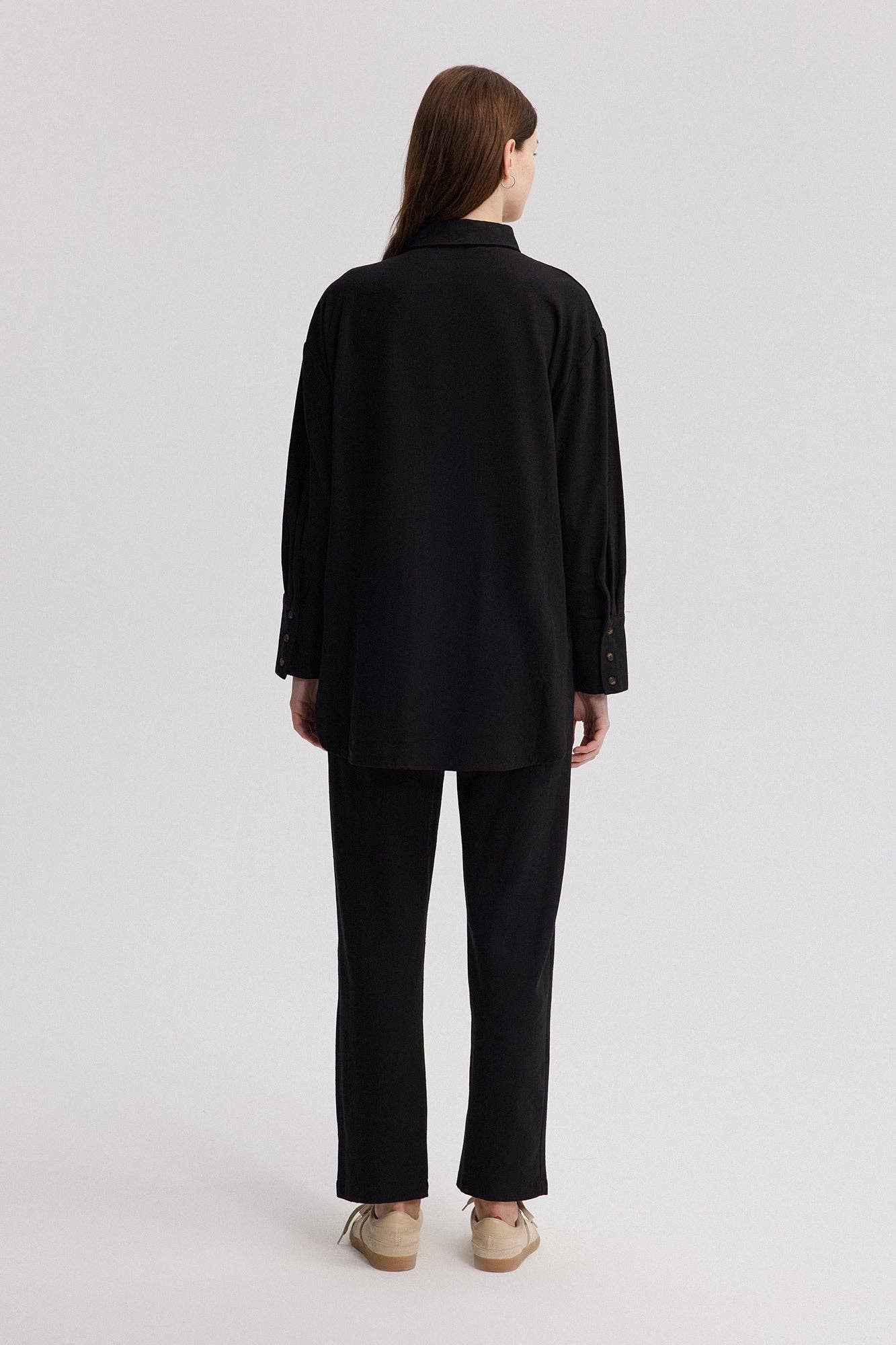 Camicia oversize effetto lino nera