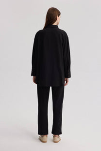 Camicia oversize effetto lino nera