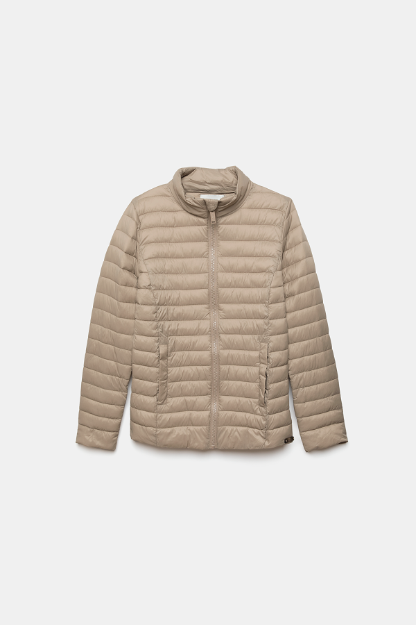 Giacca Piumino Leggera Trapuntata Beige con Collo Alto