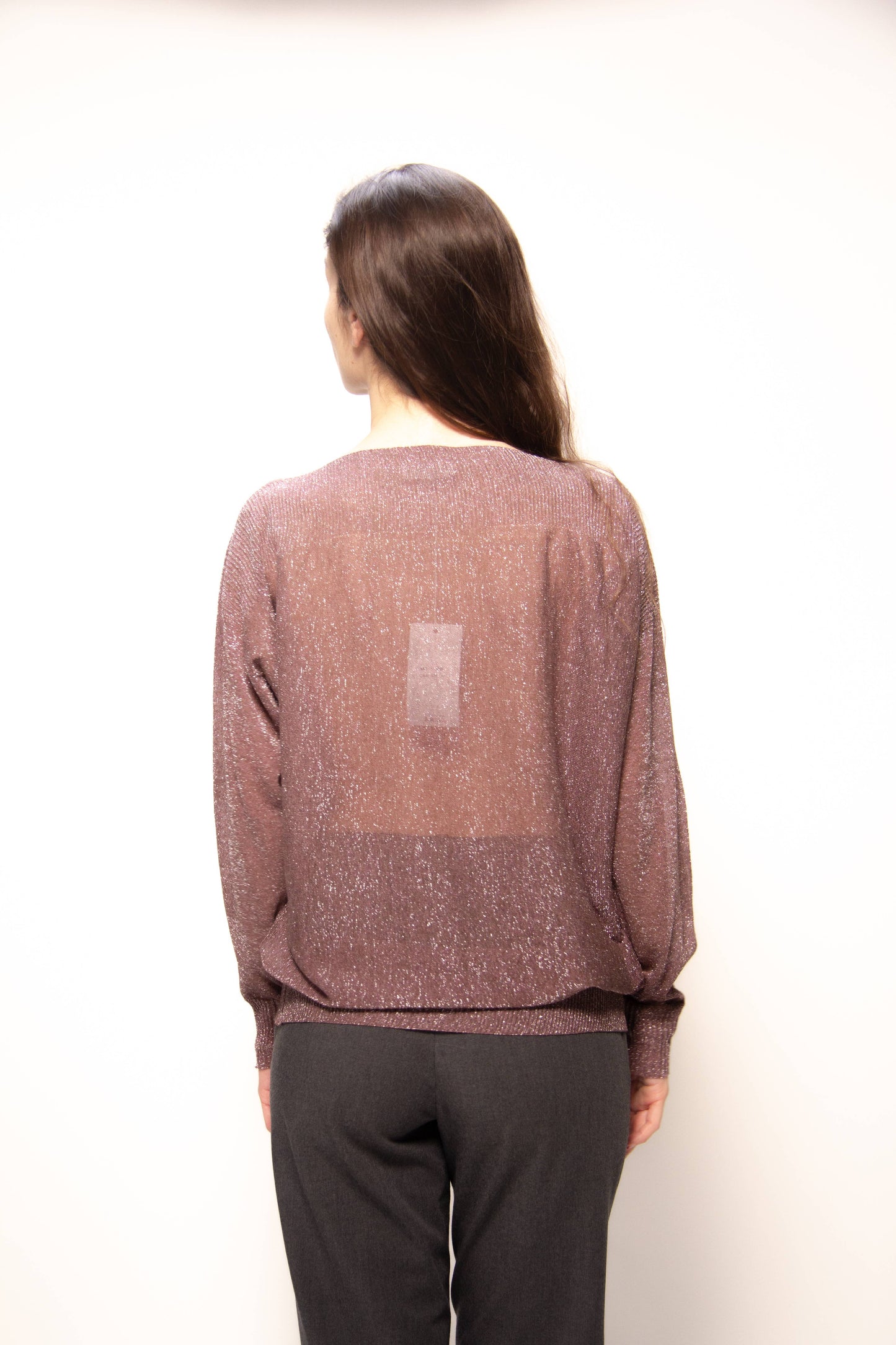 Maxi pullover glitterato con scollo a barca in maglia 3D