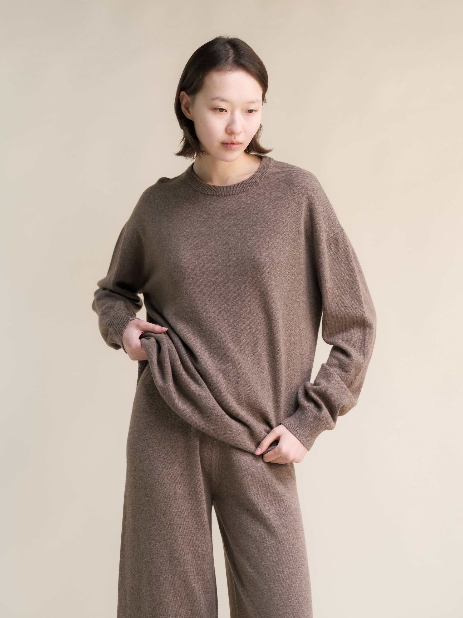 Maglione girocollo classico in misto cashmere