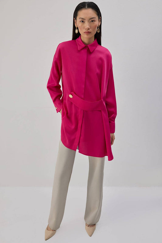 Camicia oversize in raso a bande